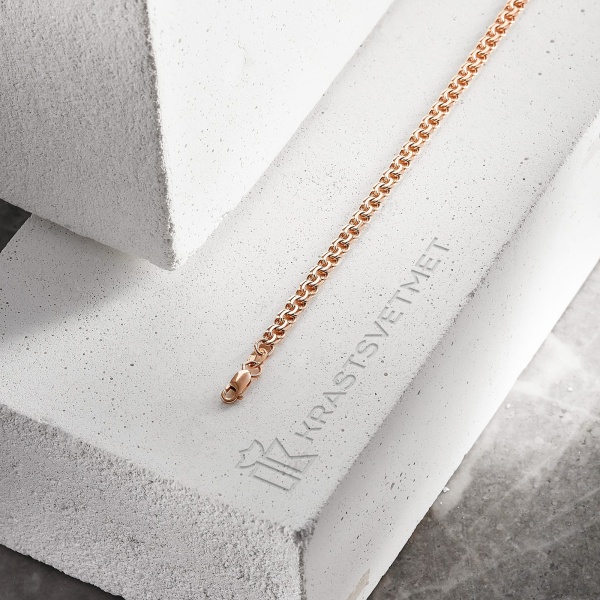 Браслет из красного золота, плетение «Гарибальди»